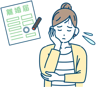 離婚届を前に悩む女性のイラスト